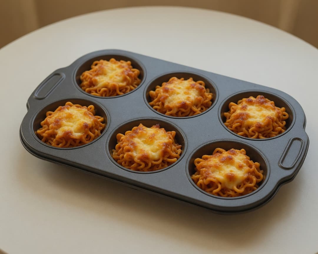 Baked Cheesy Ramen Cups made with Perfect Italiano Perfect Bakes
