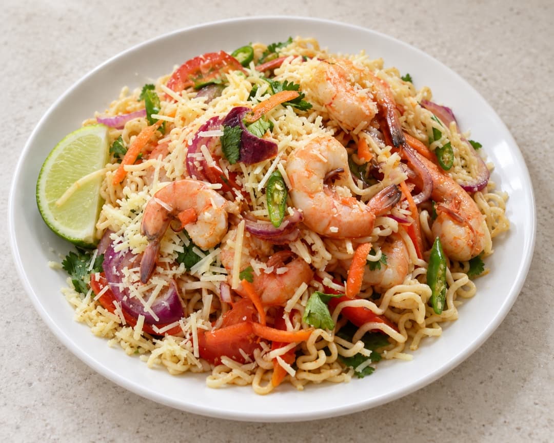 Cheesy prawn tom yam kerabu mi with lime and chilli