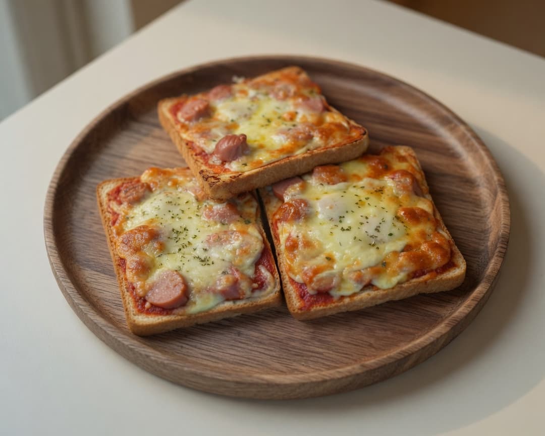 Golden pizza toast with stretchy melted cheese