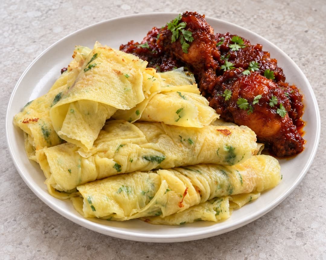 Rolled mozzarella lempeng served with ayam sambal