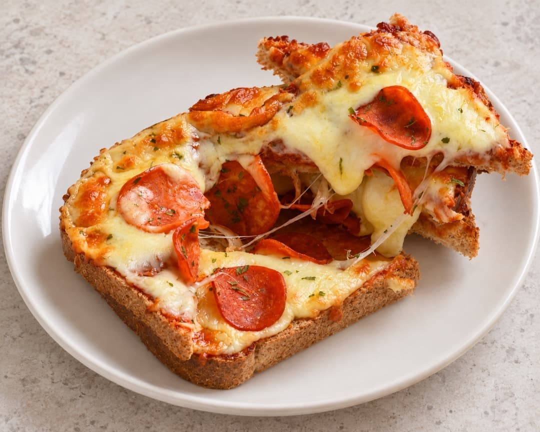 Pepperoni pizza toast slices with melted cheese
