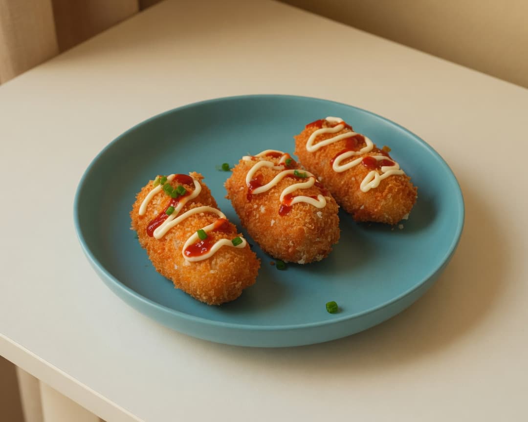 Golden spicy ramen rolls with a melted cheese pull