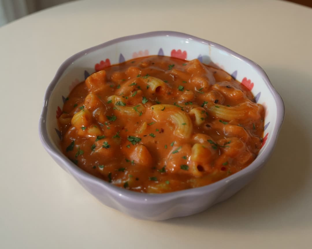 Creamy tomato macaroni with melted Perfect Italiano Mozzarella stretching from a spoon